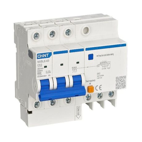 Выключатель дифференциальный автоматический NXBLE-63 3P+N C6 30мА тип AC 6кА - 982110 CHINT