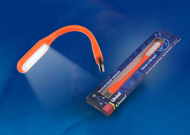 TLD-541 Orange Светильник-фонарь переносной Uniel, прорезиненный корпус, 6 LED, питание от USB-порта. Упаковка-картон, цвет-оранжевый. - UL-00000252