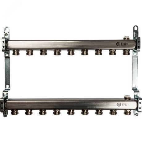 Коллектор из нержавеющей стали для радиаторной разводки 9 выходов SMS 0923 000009 - RG008P0S9QJ9J0 STOUT