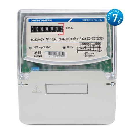 Счетчик электроэнергии ЦЭ6803В 1 230В 5-60А 3ф.4пр. Э Р32 F трехфазный однотарифный 5(60) класс точности 1.0 D+Щ ЖКИ Мск - 101003001011551 Энергомера 101003001013144