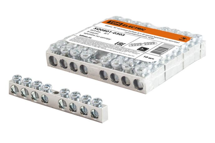 Шина "N" нулевая 6х9мм 8/1 (8 групп/крепеж по центру) никелированная | SQ0801-0303 TDM