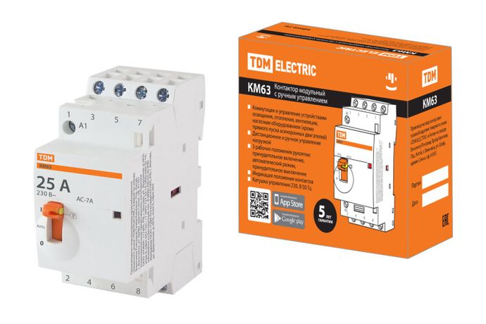 Контактор модульный с ручным управлением КМ63/4-25 4НО 230В АС | SQ0213-0102 TDM