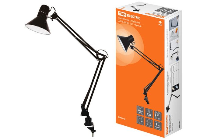 Светильник настольный струбцина 40Вт КЛЛ Е27 черный | SQ0337-0028 TDM