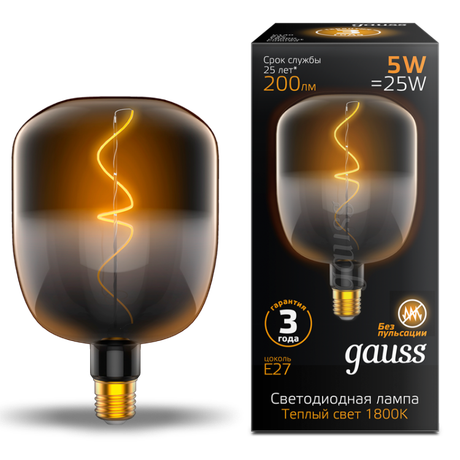 Лампа светодиодная LED-5W E27 200lm 1800K 140*204mm Filament V140-DC Black-Clear 5W Gauss - 1008802105