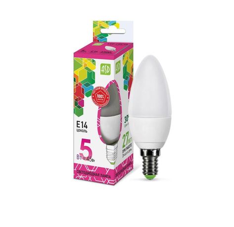 Лампа светодиодная LED-СВЕЧА-standard 5Вт 230В Е14 6500К 450Лм | 4690612034072 ASD