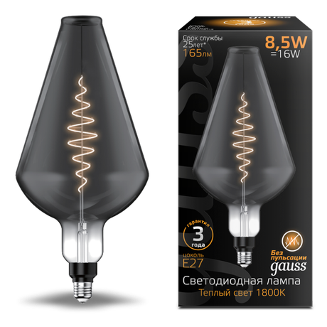 Лампа светодиодная филаментная LED 8.5 Вт 165 лм 1800К AC185-265В E27 Vase теплая серая колба Black Filament Gauss - 180802005