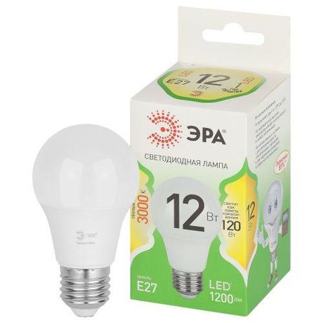 Лампа светодиодная LED 12 Вт 1200Лм 3000К груша теплый E27 220-240В A60-12W-830-E27 Green Line - Б0067110 ЭРА