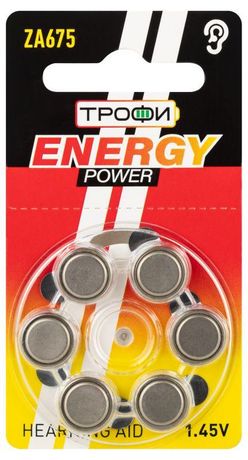 Элемент питания воздушно-цинковые для слухового аппарата ZA675-6BL HEARNING AID ENERGY POWER (блист.6шт) Трофи Б0057978