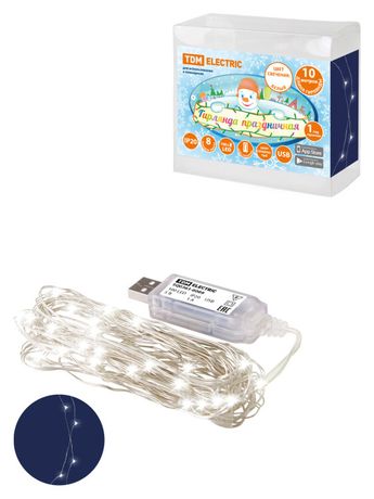Гирлянда светодиодная "Роса 100-Д" 10 м, 100LED, белый, ПДУ, USB, IP20, | SQ0361-0089 TDM