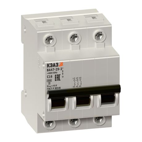 Выключатель автоматический трехполюсный ВА47-29 25А C 4,5кА (ВА47-29-3C25-УХЛ3) | 141615 КЭАЗ