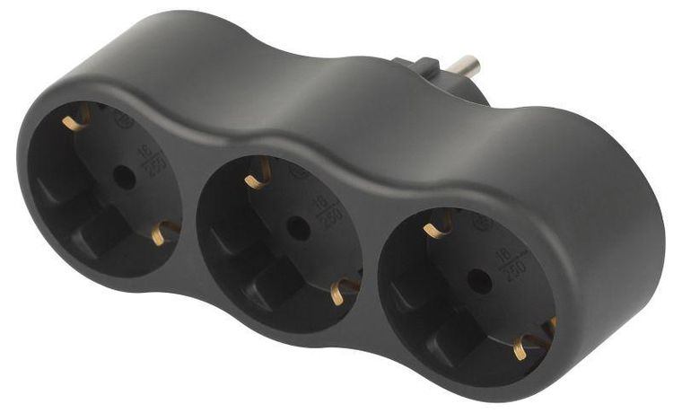 Эра Б0059723 Разветвитель электрический SPx-3e-B на 3 розетки с заземл 16А черн