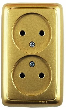 Розетка двойная наружная с изоляционной пластиной золото - РА16-143-07 HEGEL