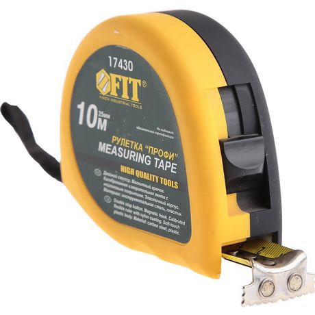 Рулетка Профи 10мх25мм калибр. лента; нейлон. покрытие; магн. крючок; эласт. корпус; двойн. стопор черн./желт. FIT 17430 РОС