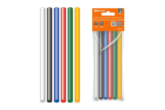 Клеевые стержни универсальные цветные, 11 мм x 100 мм, набор 6 шт, "Алмаз" | SQ1024-0518 TDM
