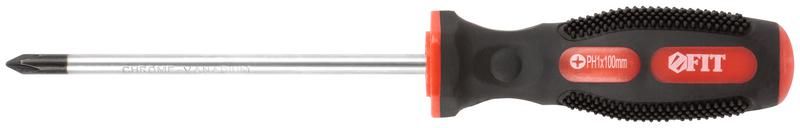 Отвертка двухцветная противоскользящая ручка CrV магниный кончик 5х100мм крест РН1 - 55106 РОС