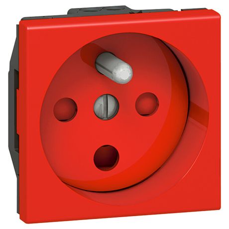 Розетка 1-м СП 2мод. Mosaic 16А IP41 правая 2P+E франц. стандарт винт. клеммы с механич. блокировк. красн. Leg 077114 Legrand