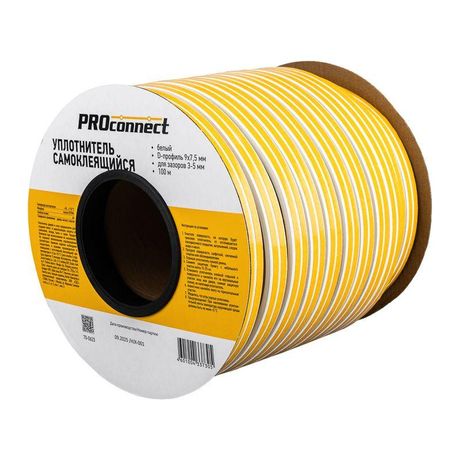 Уплотнитель самоклеящийся D-профиль 9х7.5мм для зазоров 3-5мм бел. (уп.100м) PROCONNECT 70-0623 MEET PROCONNECT арт. 70-0623