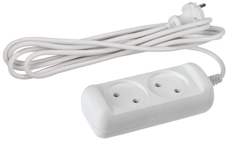 Удлинитель без зазeмл., 2х1мм2, 10А, ПВС, 2гн, 5м (10/840) U-2-5m-2x1 - Б0028361 ЭРА