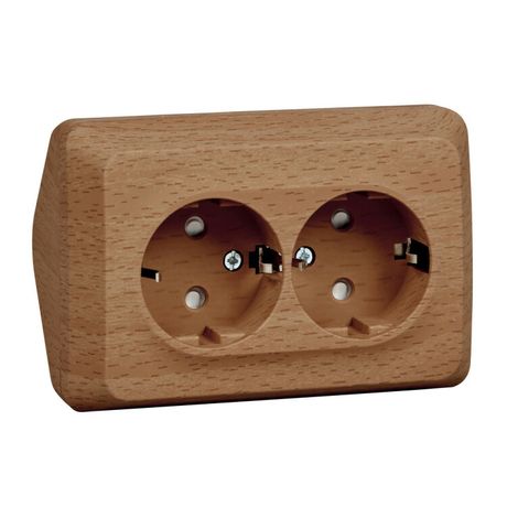 Розетка угловая 2-м ОП Этюд 16А IP20 250В с заземл. защ. шторки бук SE PA16-108T APC