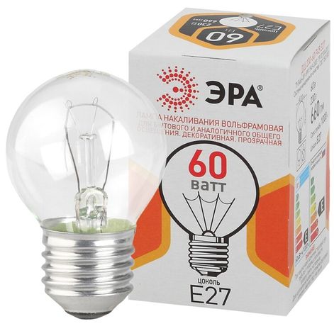 Лампа накаливания ЛОН ДШ (P45) шар 60Вт 230В Е27 цв. упаковка | Б0039139 ЭРА