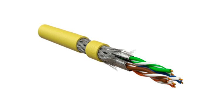 Кабель S/FTP кат.7 4х2х26 AWG многопров. жилы patch PU ISFTP4-C7-P26/7-PU-YL для сетей Industrial Ethernet желт. (уп.500м) Hyperline 444013