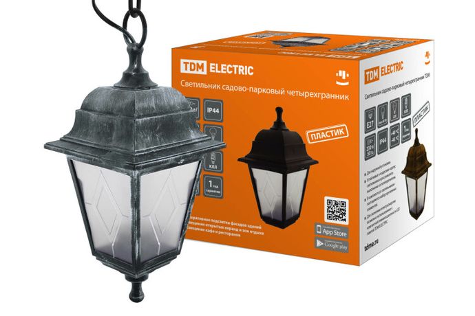 Светильник садово-парковый НСУ 04-60-001 четырехгранник, подвес, пластик, расс.пластик, серебро | SQ0330-0796 TDM