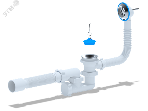 Сифон для ванны АНИ 1 1/2' x 40 с выпуском и переливом гибкой трубой 40х50 - E255 пласт