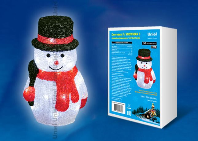 Гирлянда светодиодная "Снеговик-3" ULD-M1827-030/STA WHITE SNOWMAN-3 30 LED 18х15х27см бел. IP20 Uniel 11034