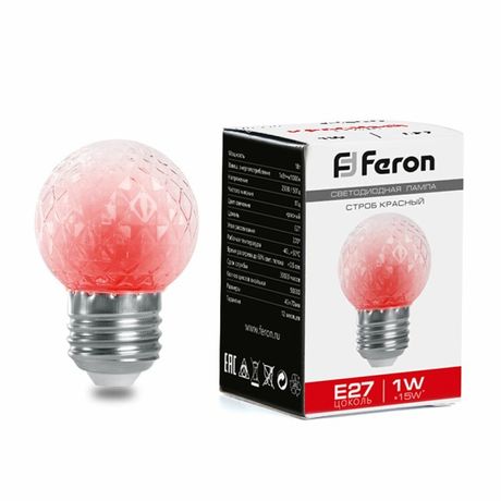 Лампа светодиодная LED 1вт Е27 строб красный шар - 38210 FERON