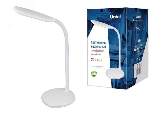 Светильник светодиодный TLD-561 White-LED-450Lm-4500K 7Вт настол. механ. выкл. белый Uniel UL-00004463