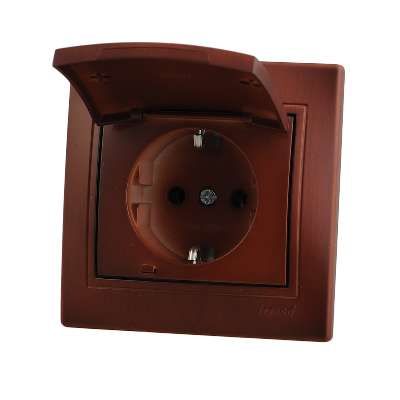 Розетка 1-м СП Mira 16А IP20 с заземл. защ. крышкой керамика вишня LEZARD 701-0601-123