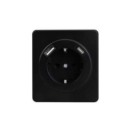 Розетка 1-м СП ROUND MIELE 16А с заземл. защ. шторки USB A+C быстрой зарядки 5В/3А оникс Kranz KR-78-0704-3