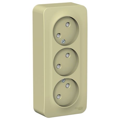 Розетка открытой установки BLANCA трехпостовая без заземления со шторками, с изолирующей пластиной, 16А, 250В, бежевый - BLNRA001317 APC