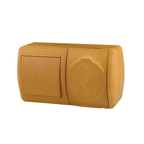 Блок ОП Nata (розетка евростандарт с заземл. защ. крышкой + 1-кл. выкл.) ольха LEZARD 710-0700-170