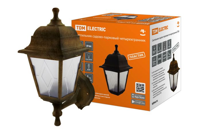 Светильник садово-парковый НБУ 04-60-001 четырехгранник, настенный, пластик, расс.пластик, бронза | SQ0330-0774 TDM