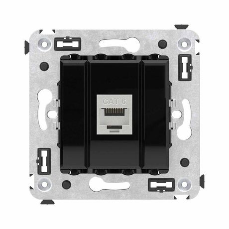 Компьютерная розетка RJ-45 без шторки в стену, кат.6 одинарная экранированная, "Avanti", "Черный квадрат" | 4402793 DKC ДКС