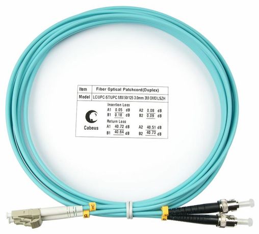 Шнур оптический FOP-50-LC-ST-3m duplex LC-ST 50/125мм OM3 3м LSZH Cabeus 7576c