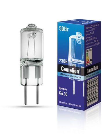 Лампа галогенная JD 50Вт капсула G6.35 3000К 240В Camelion 5204