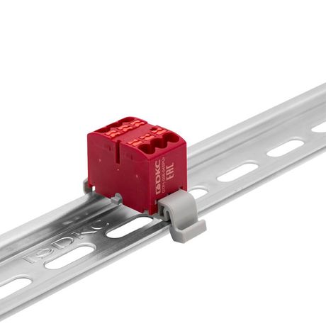 Блок распределительный с гориз. адаптером на рейку шириной 35мм, зажим push-in, 6 точек подключения 2,5 кв.мм, красный - DTP1-006-04SPUR-H ДКС