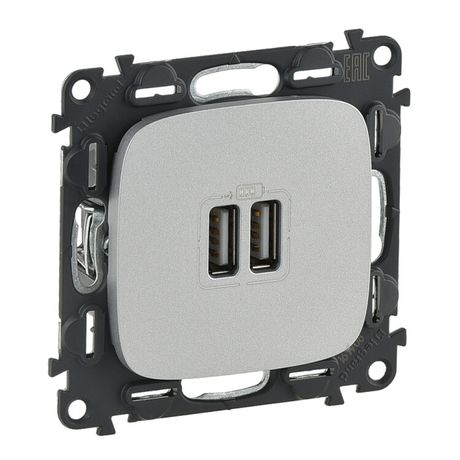 Устройство зарядное Valena Allure с 2-мя USB-разъемами 240В/5В 1500мА лиц. панелью алюм. Leg 754997 Legrand