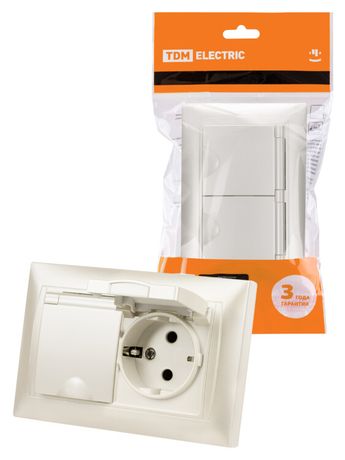 Розетка двойная 2П+З 16А 250В IP44 с защ. шт. крышкой перламутр "Лама" | SQ1815-0860 TDM