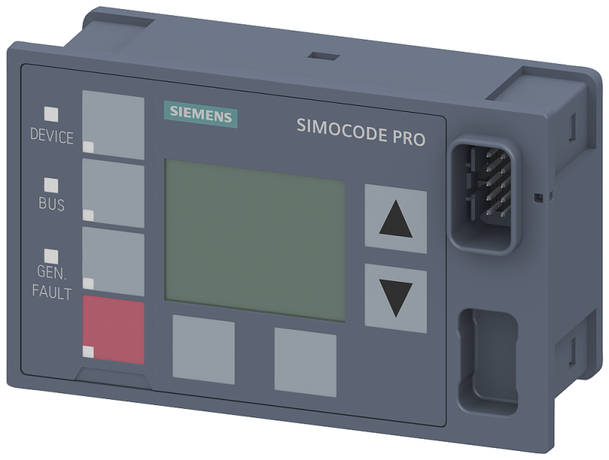 Панель управления с дисплеем для SIMOCODE pro V, монтаж в дверь или фронтальную шкафа управления. подключается к базовому модулю расширения, 7 светодиодов индикации состояния и 4 назначаемых кнопки локального управления, цвет: титаново-серый, языки: Русский / Английский Китайский Корейский - 3UF7210-1BA01-0 Siemens