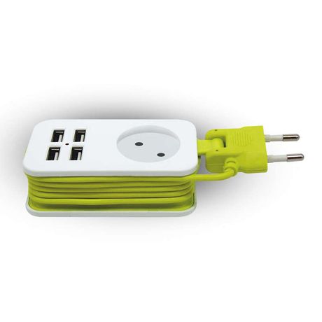 Удлинитель серии Travel шнур 1,5м 1 гнездо 10А без заземления 4USB 2,1A Белый с салатовым ТМ Uniel S-CT1-1,5U WHITE/GREEN - UL-00003331