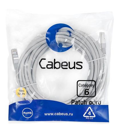 Патч-корд PC-FTP-RJ45-Cat.6-10m-LSZH F/UTP, категория 6, 2xRJ45/8p8c, экранированный, серый, LSZH, 10м - 7913c Cabeus