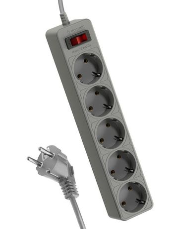 Удлинитель с сетевым фильтром 5х3м заземл. 10А IP20 2.2кВт ПВС 3х0.75 выкл. индикатором сети сер. КОСМОС FKsm3m-5g(G)