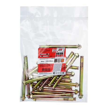 Анкерный болт с гайкой 10х125 (20 шт) - пакет ( 1,223 кг) | 124325 Tech-KREP