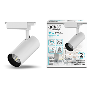 Светильник светодиодный трековый на шинопровод ДПО 32 Вт 2750 лм 4000К AC 220В Белый IP20 D180х220мм однофазный угол 24 грд Track - TR072 Gauss