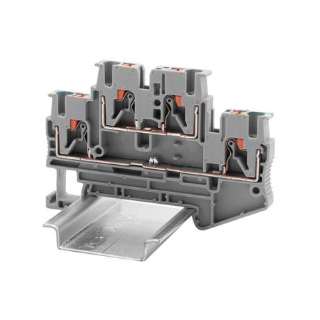 Клемма двухуровневая проходной уровень и заземление зажим push-in 4 точки подключения 2.5кв.мм DKC VPRTT-2.5-L-PE ДКС