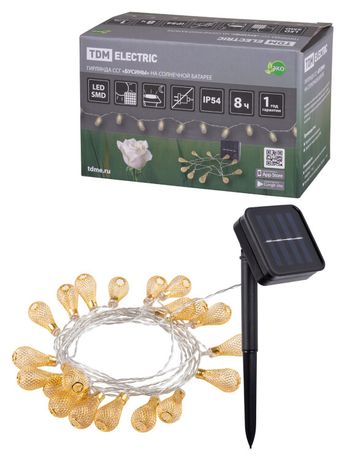 Гирлянда садовая "Бусины" на солнечной батарее, 4 м, 20 LED, желтый, IP54, | SQ0330-0117 TDM