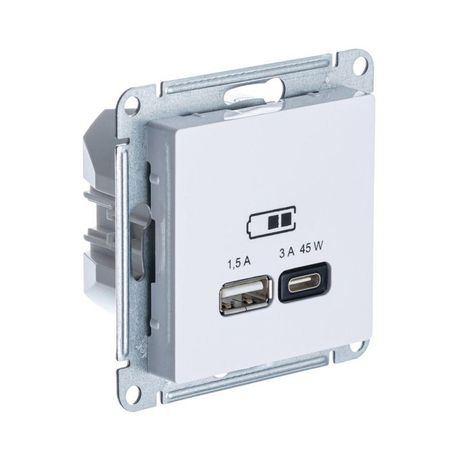 Розетка USB AtlasDesign тип A+C 45Вт высокоскор. ЗУ QC PD механизм лотос SE ATN001329 APC